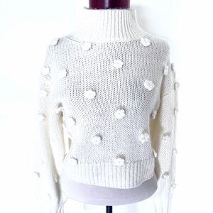 FARM RIO White Turtleneck Sweater with Pom-Pom Details